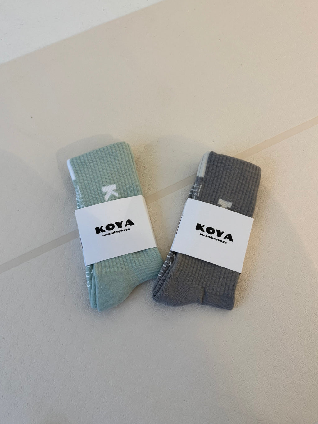 White/Baby Blue reformer grip socks