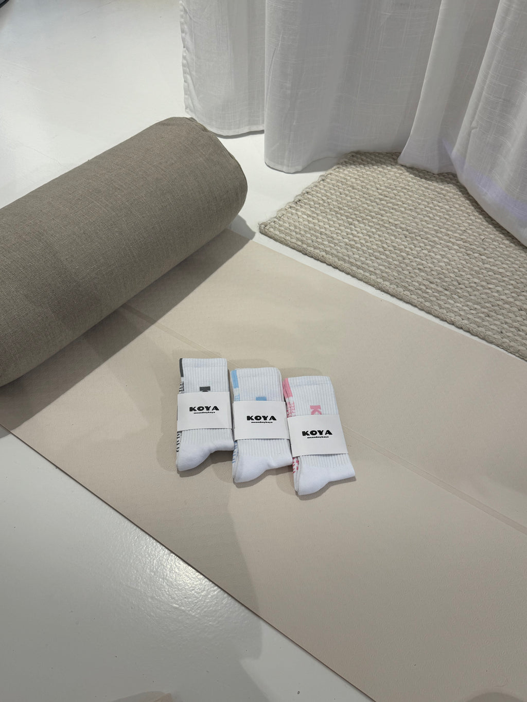 White/Baby Blue reformer grip socks